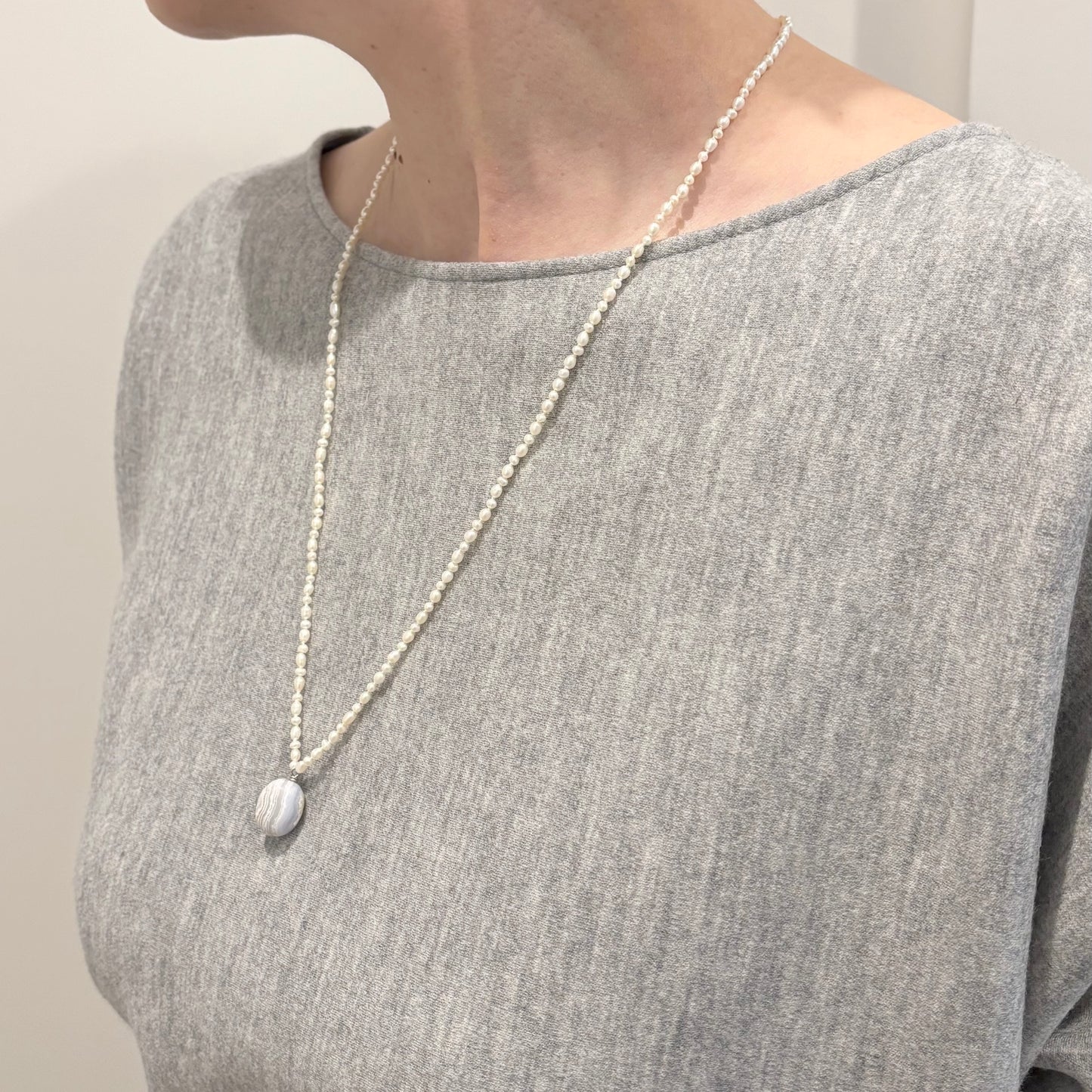 All-Knot Pearl Pendant Necklace-bluelace　オールノット パールペンダントネックレス-ブルーレース